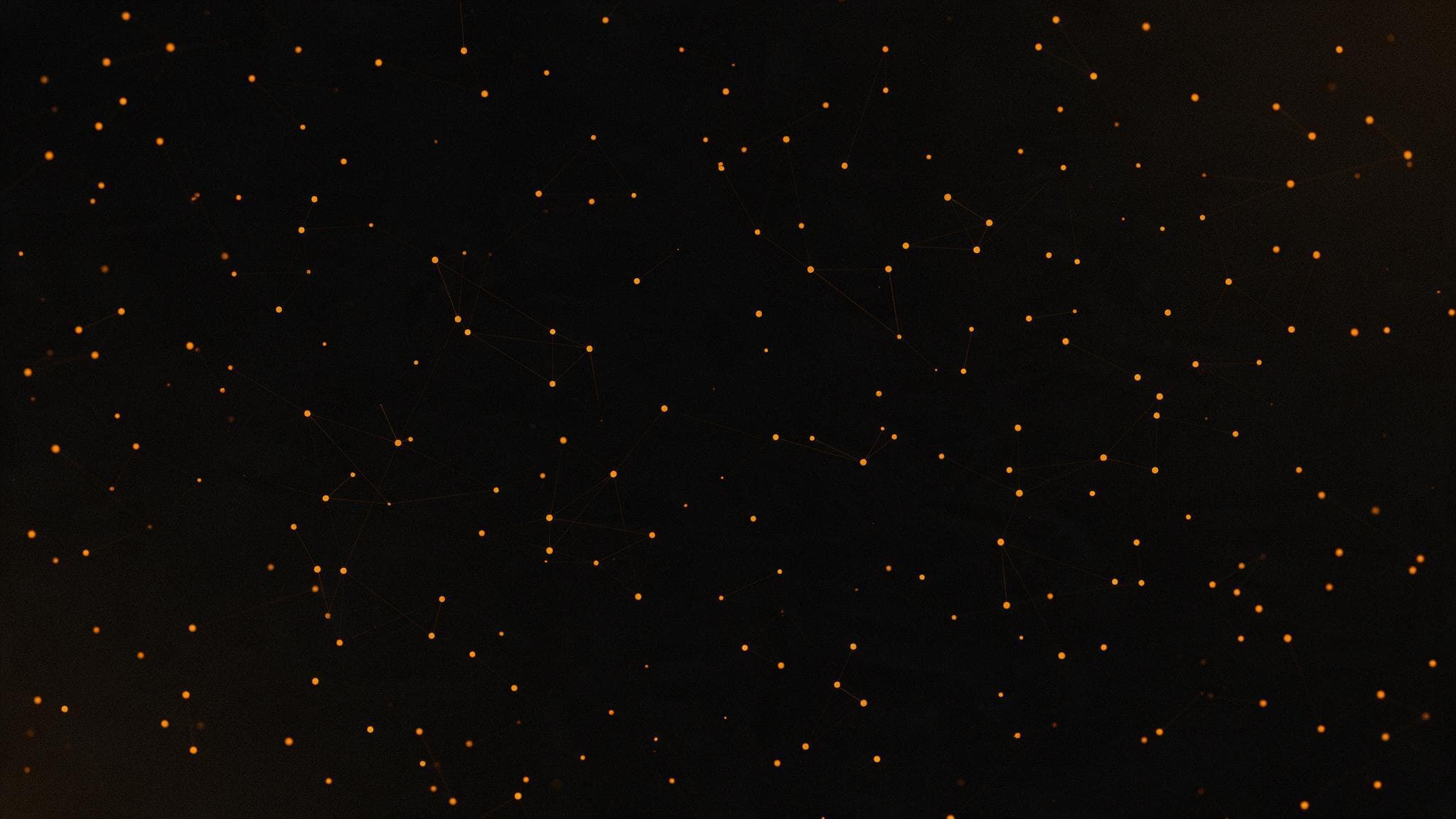 Scattered orange dots, some joined by faint thin lines, spread across a black background